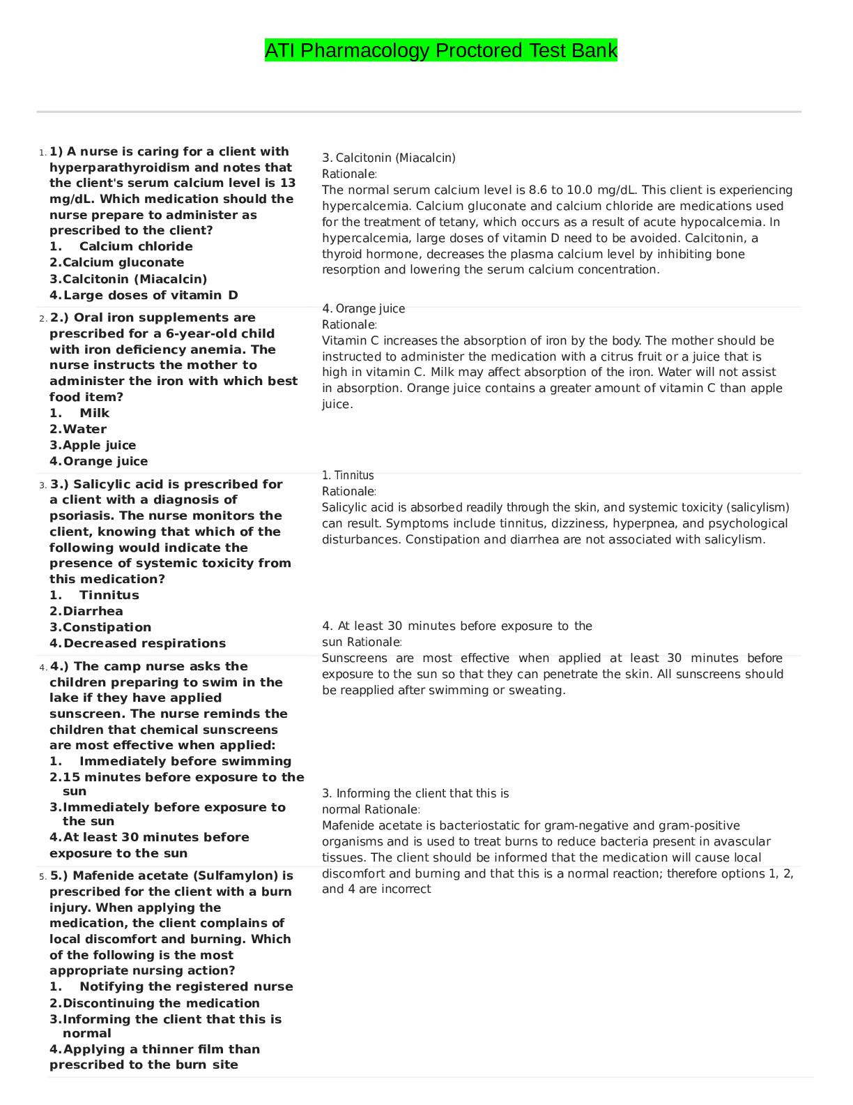 Preview image for ATI Pharmacology Proctored Test Bank